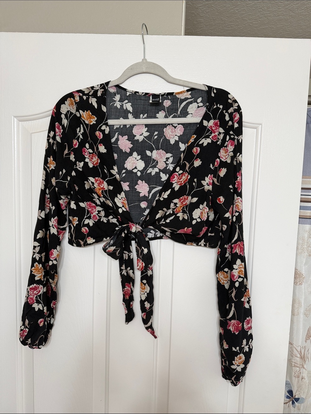 Windsor Black Floral Tie-Front Crop Top